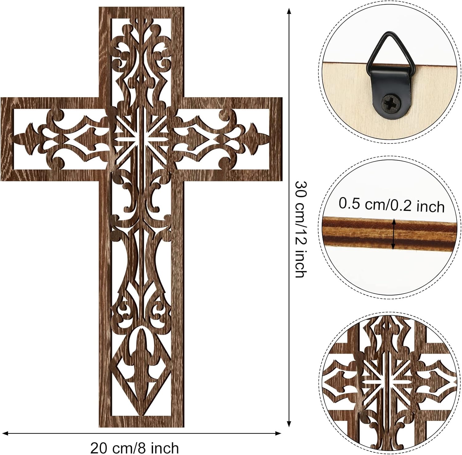 Yookeer 3 Pcs Handmade Brown Wooden Wall Cross Decor
