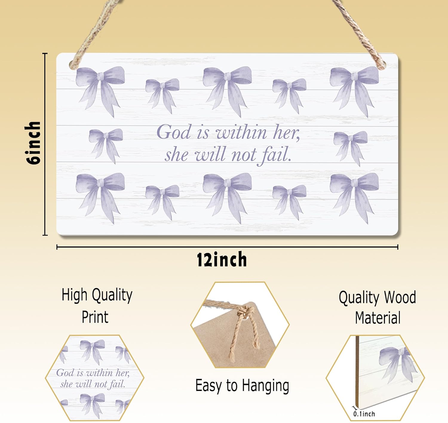 CGBHW Purple Bow Christian Bible Verse Wooden Wall Sign