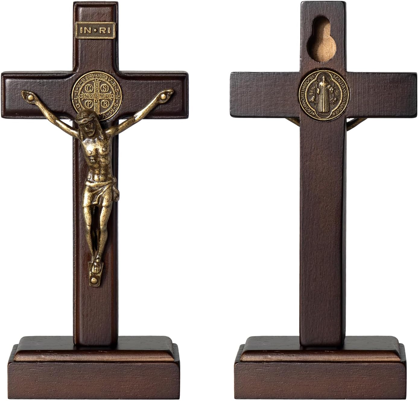 KUXBET 5 Inch Wood Standing Cross Wall Decor