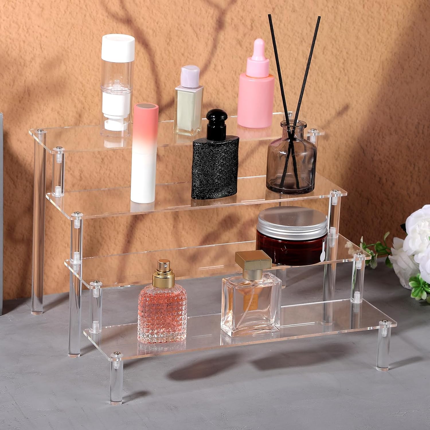 2 Pack 4 Tier Acrylic Display Risers for Organizing and Showcasing
