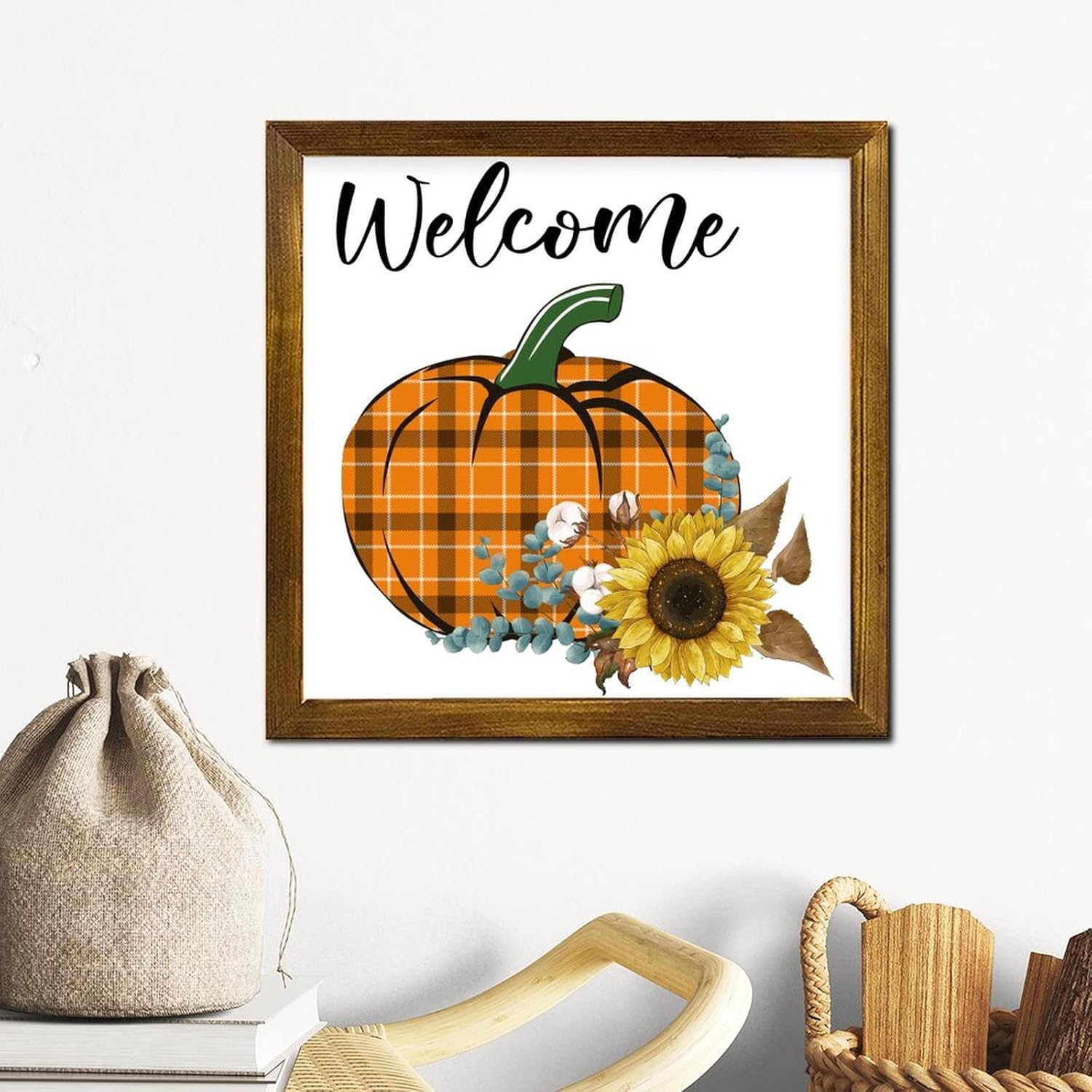 Farmhouse Style Welcome Sign Wooden Framed 12x12 Inch