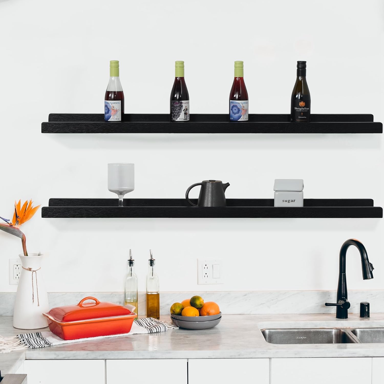 PHOENANCEE 36 Inch Floating Shelves Set of 2 Rustic Black