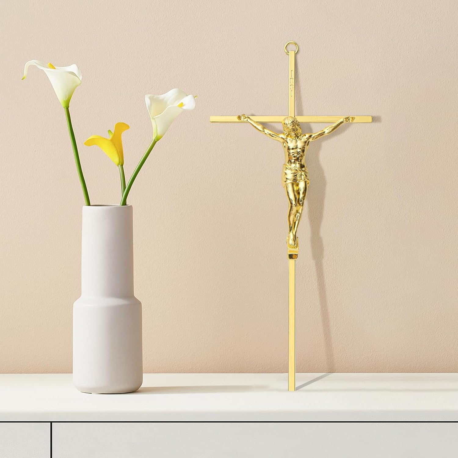 KUXBET 10 Inch Gold Metal Wall Cross Decor