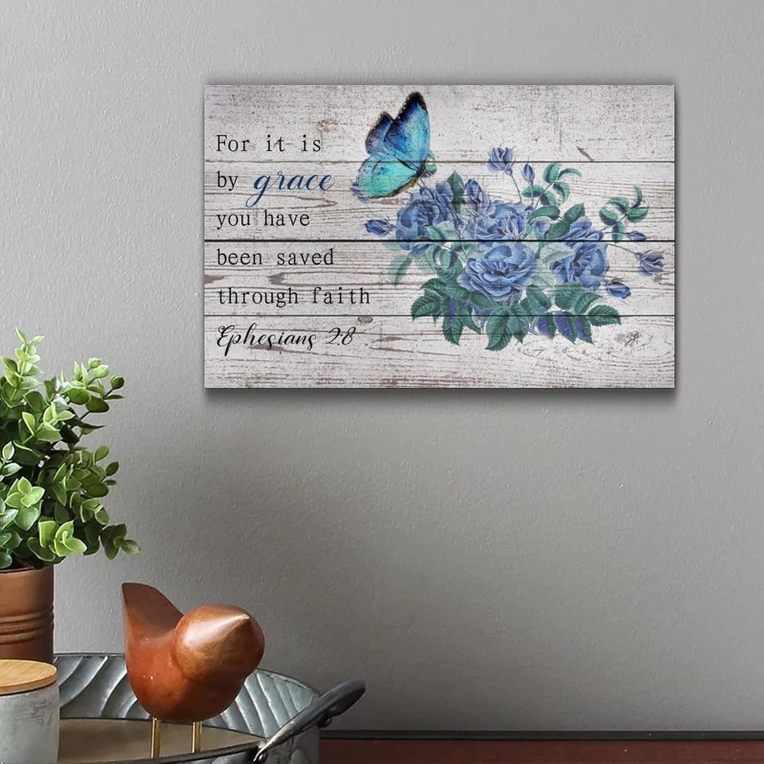 Blue Flower Wall Hanging Wood Plaque 12x16in