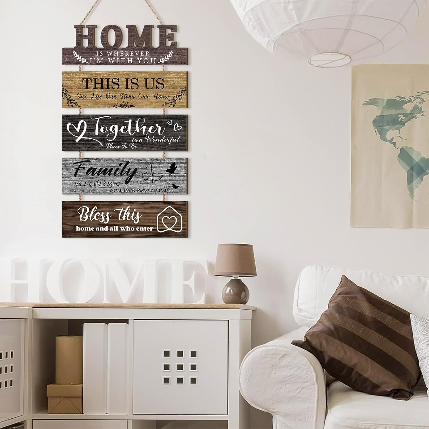 HLNIUC 5 Piece 3D Wood Family Quotes Wall Sign Set