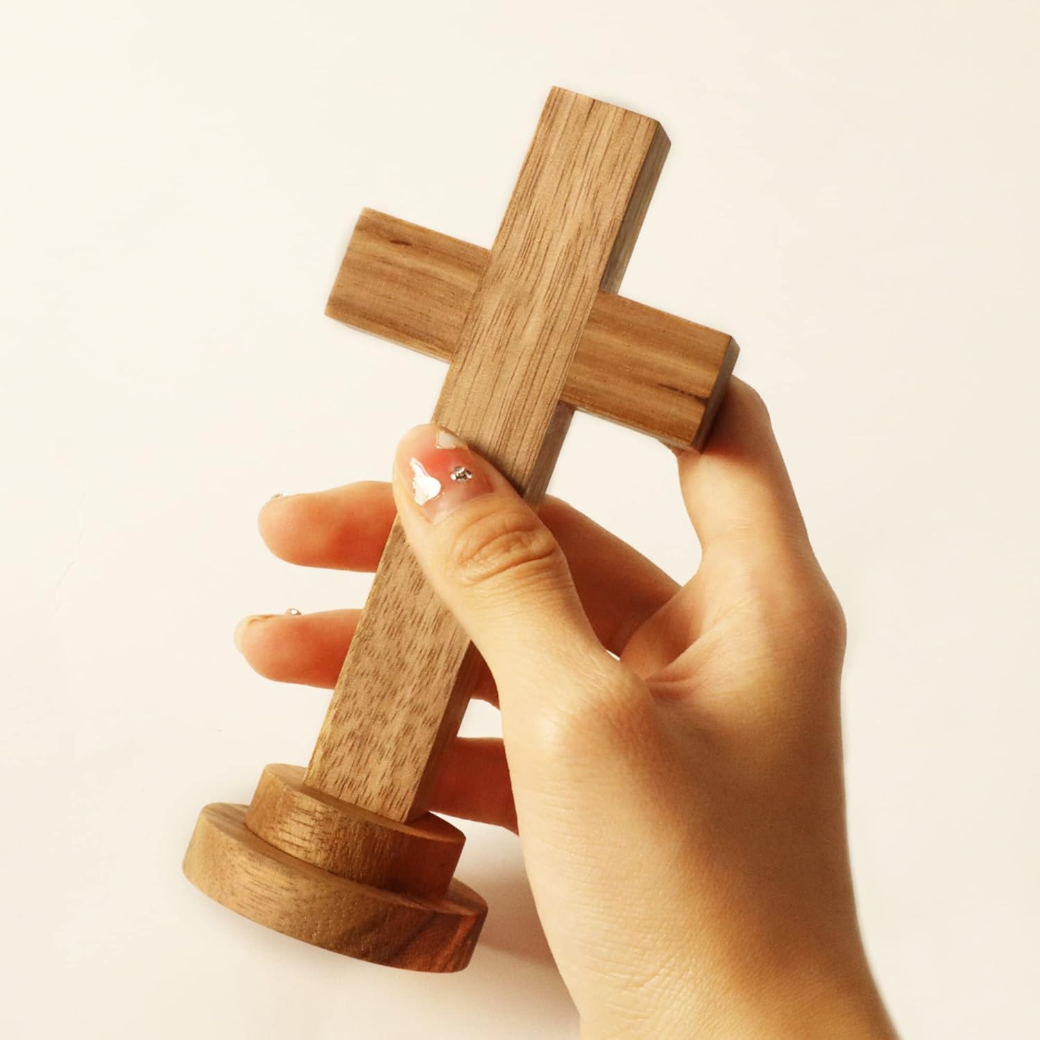 Attivolife Wood Cross Statue with Stand - Religious Christian Decor