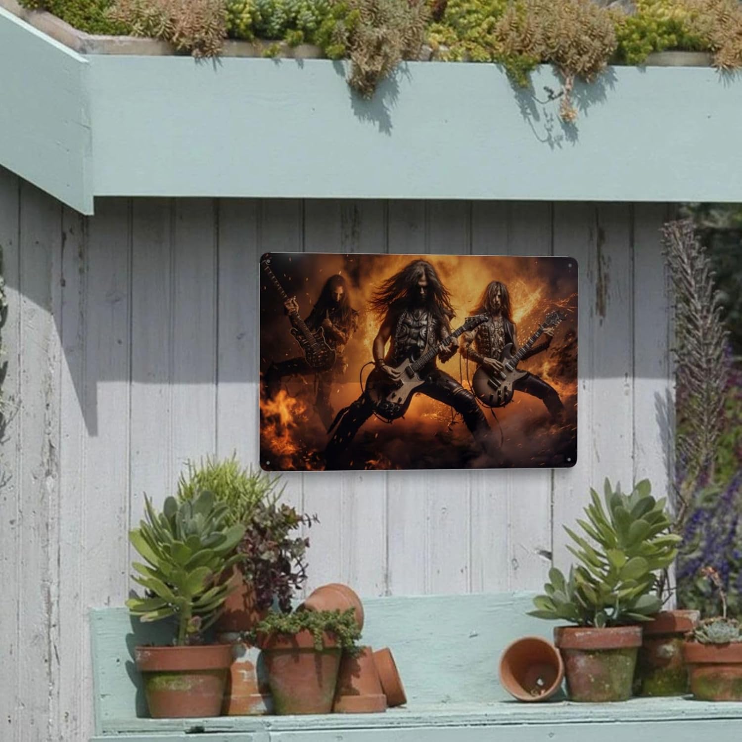 Blazing Metal Guitar Wall Art Sign 12x16inch