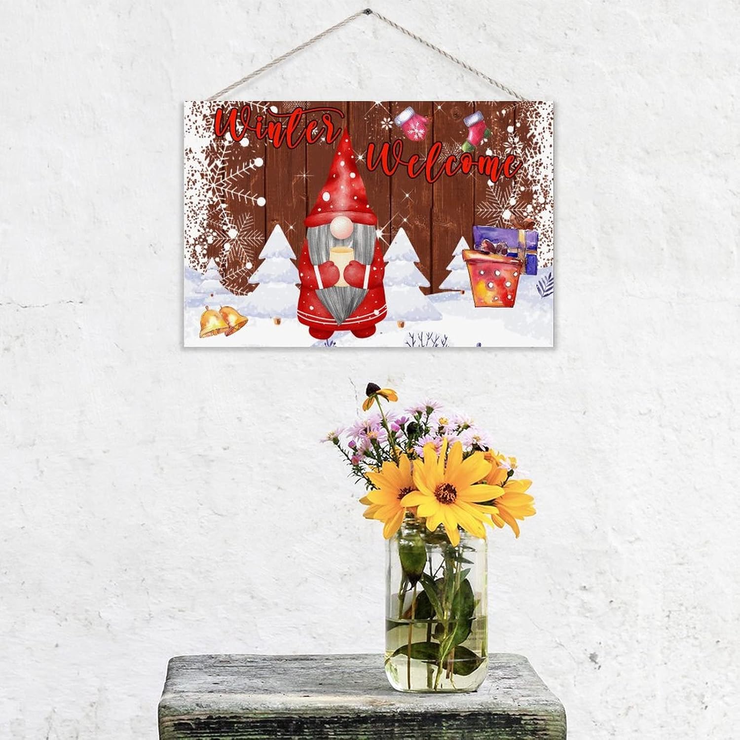 TEANFUN Winter Gnome Door Sign Wall Pediment
