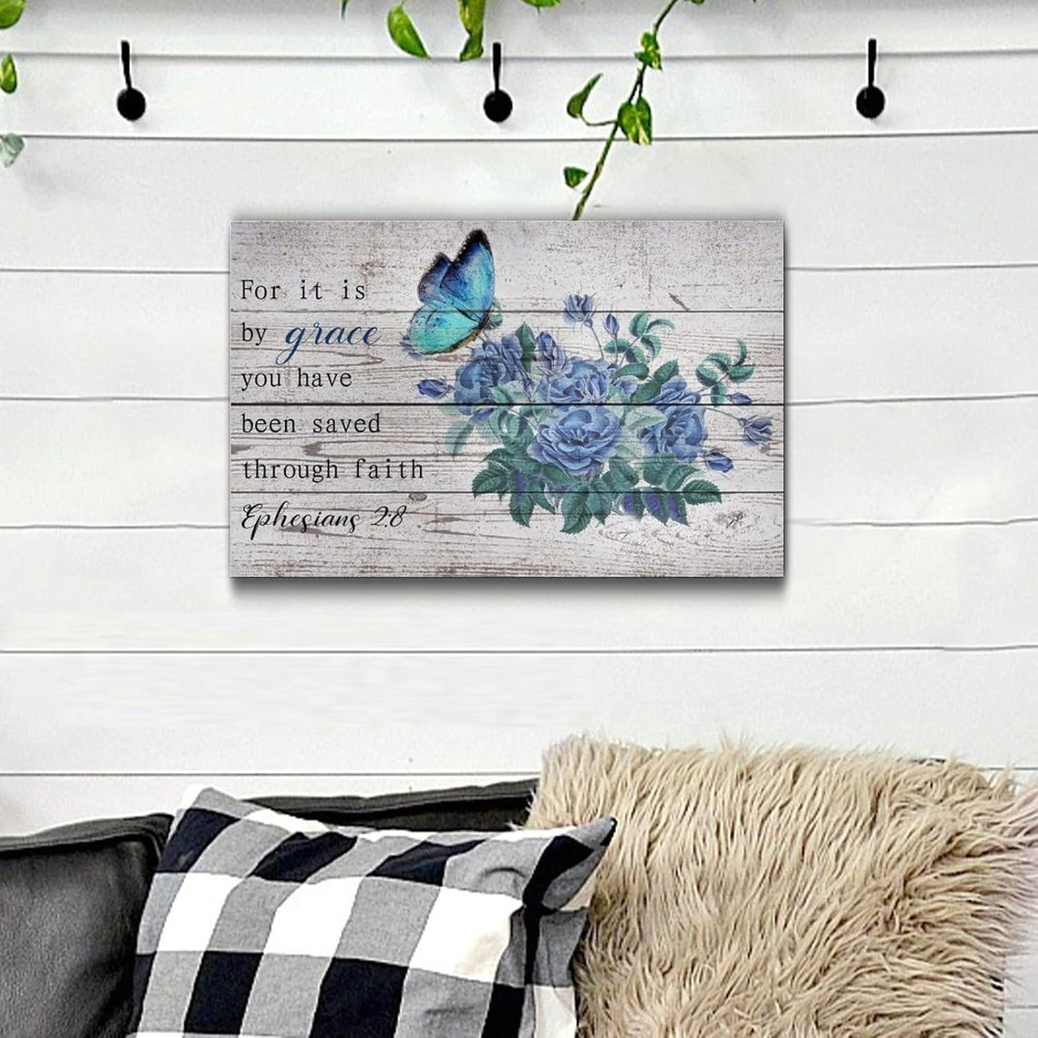 Blue Flower Wall Hanging Wood Plaque 12x16in