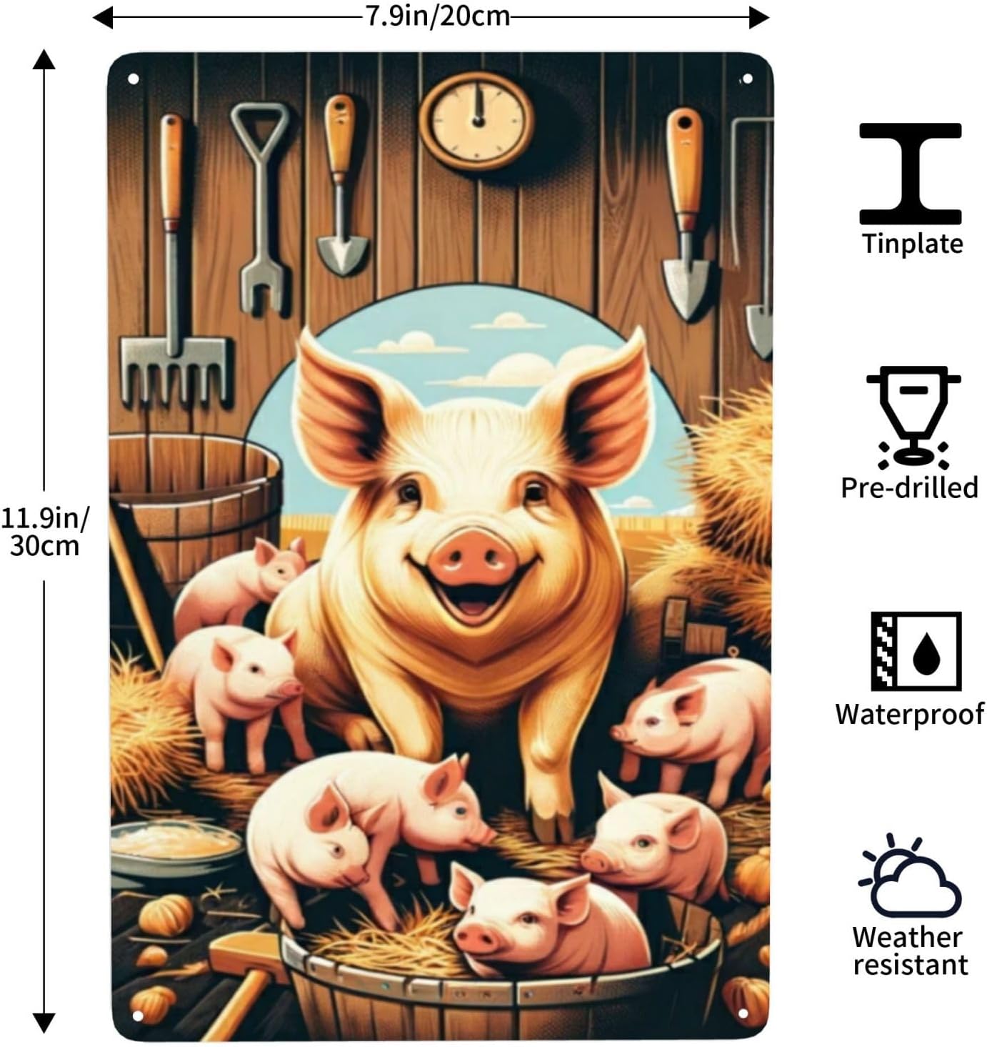 Rustic Barnyard Bliss Metal Wall Art Smiling Pig Piglets Tin Sign