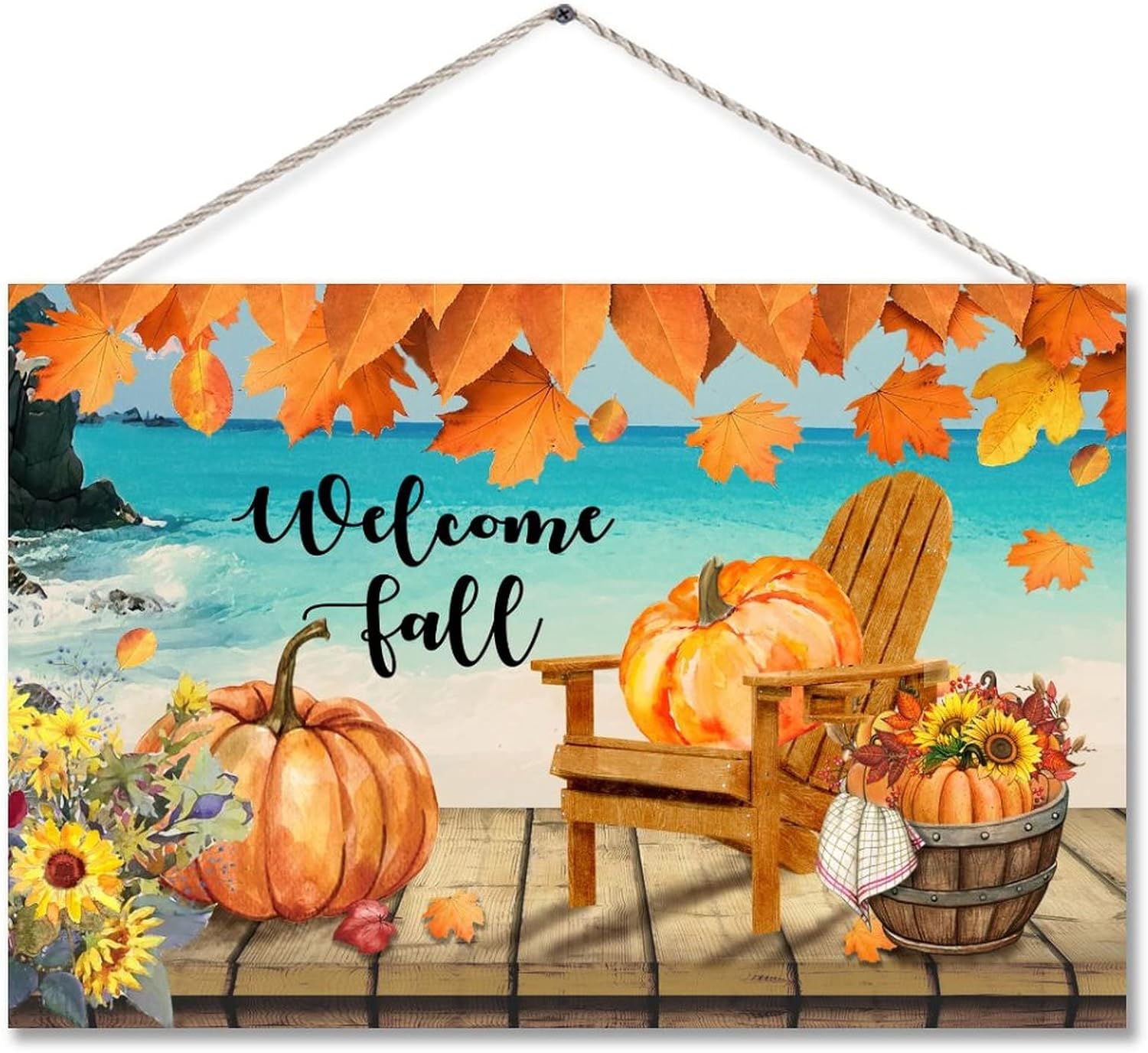 Welcome Fall Sign Wooden Pumpkin Decor Vertical Wall Sign