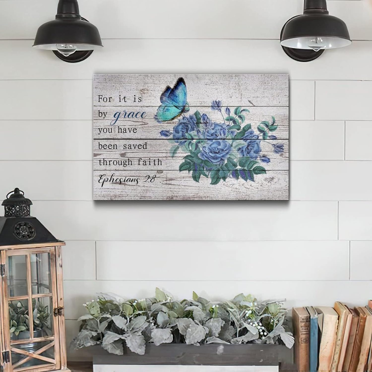 Blue Flower Wall Hanging Wood Plaque 12x16in