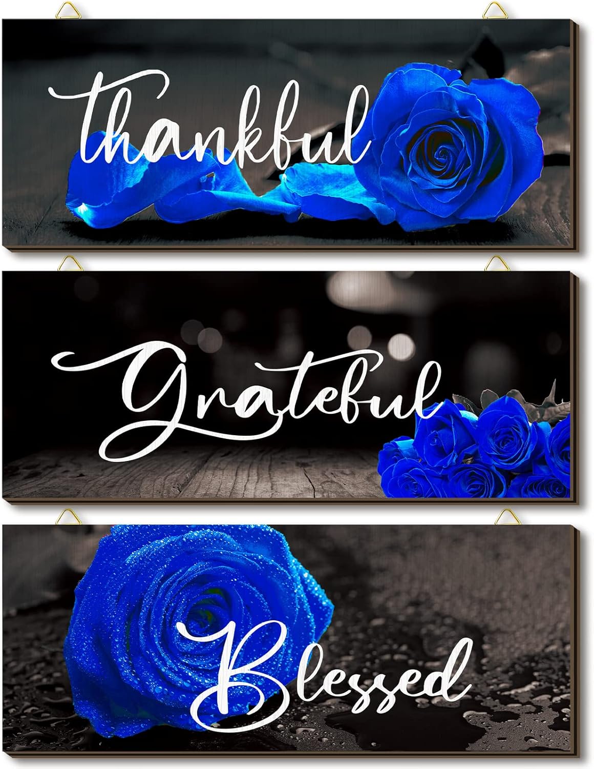 Hillban 3 Piece Rose Wooden Wall Decor Signs