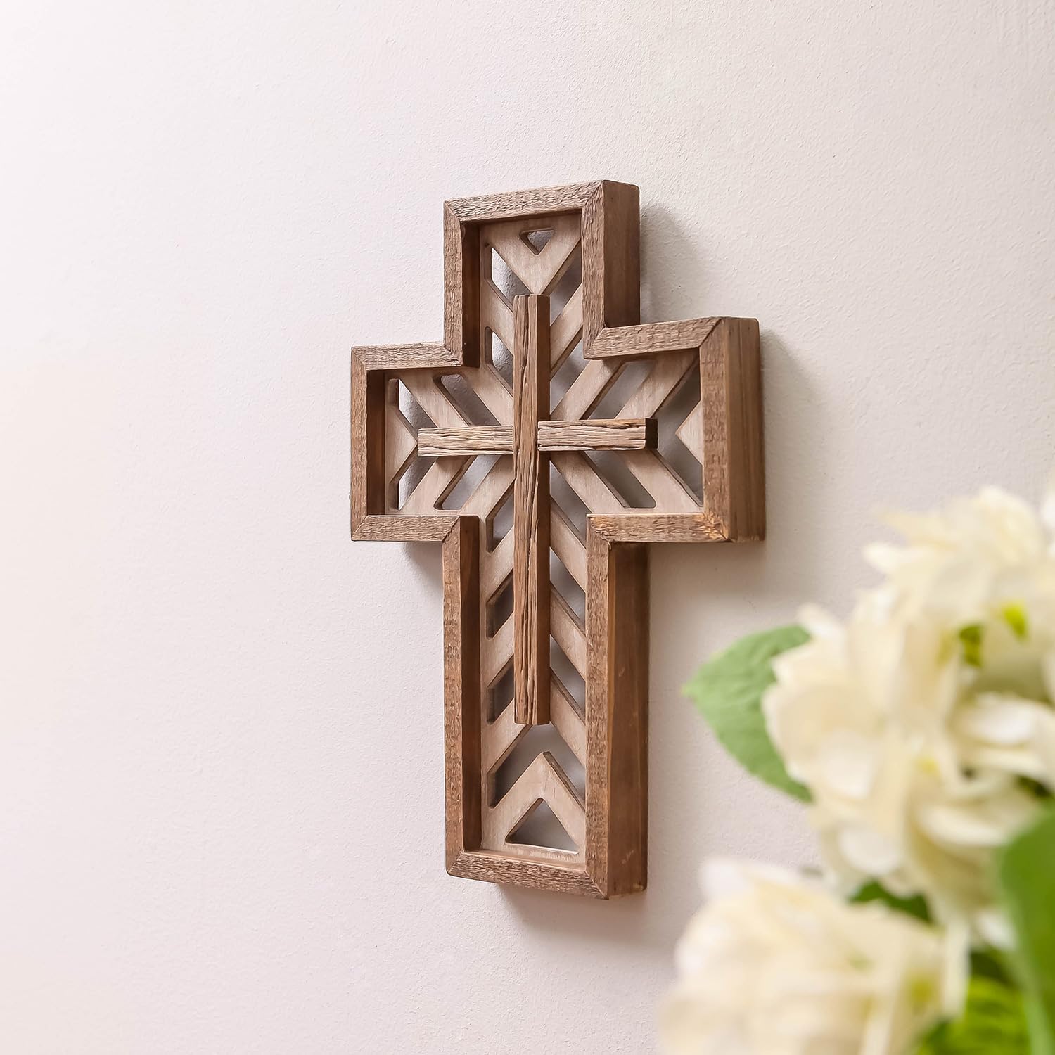 12 Inch Handmade Rustic Wooden Wall Cross - Brown
