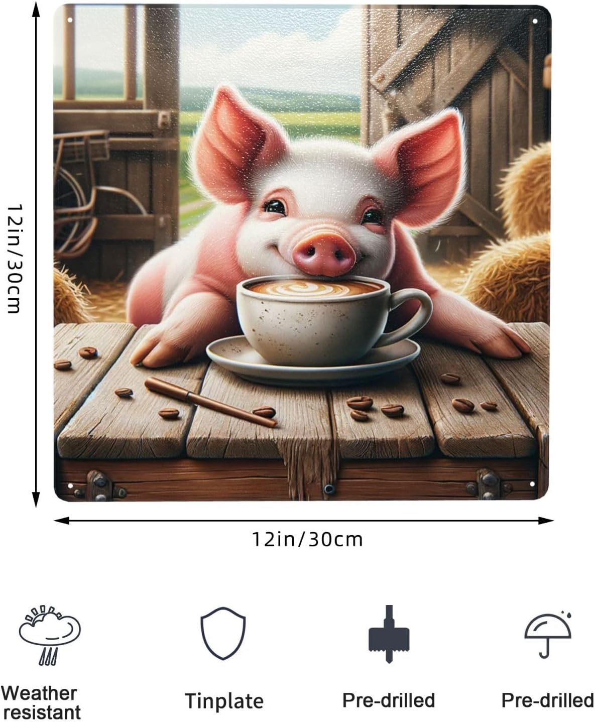 Retro Farmhouse Pig Coffee Time Tin Sign Wall Art Decor