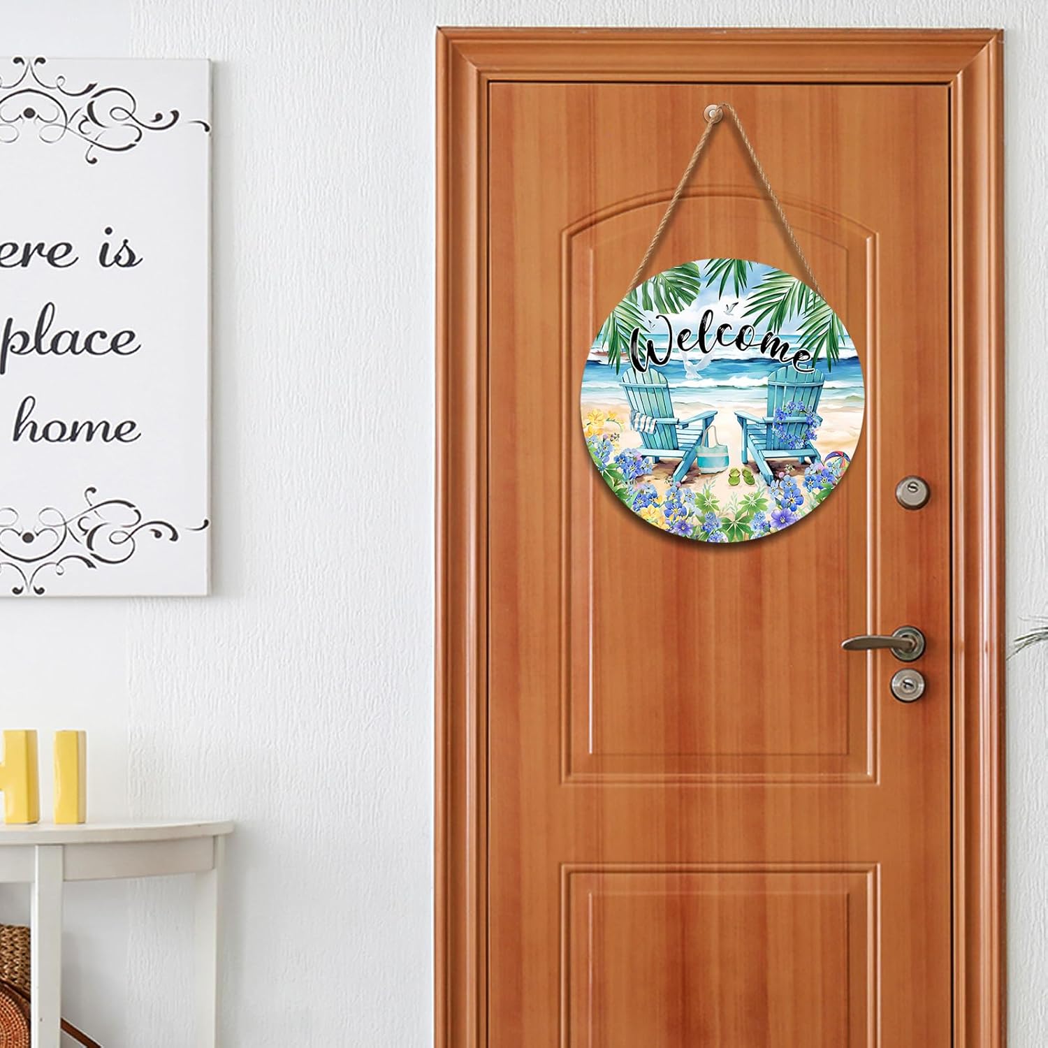 Welcome Summer Sea Chair Front Door Sign Wooden Wreath 12x12