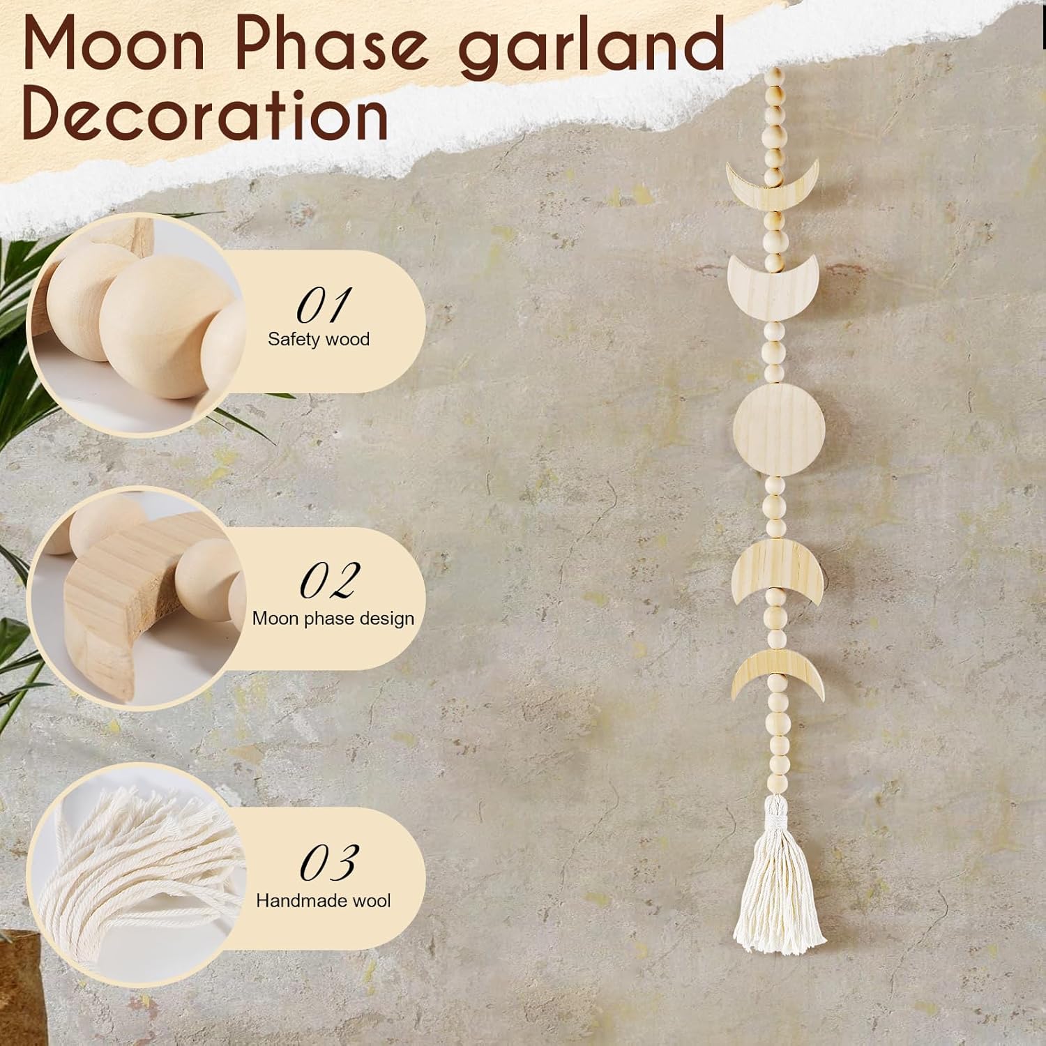 Moon Phase Wall Hanging Decor Beige