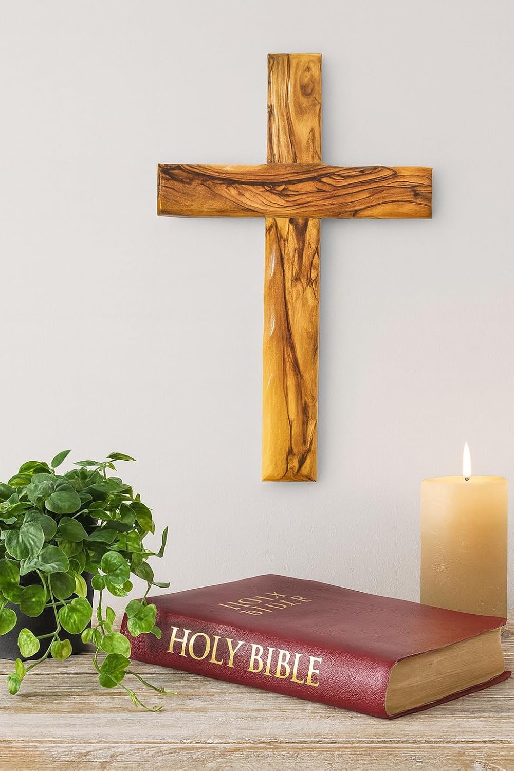 Zuluf Wall Hanging Olive Wood Cross Hand Carved Home Decor