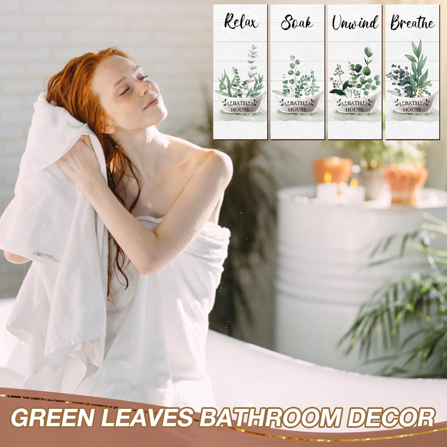 Tatuo 4 Piece Green Bathroom Wall Decor Signs