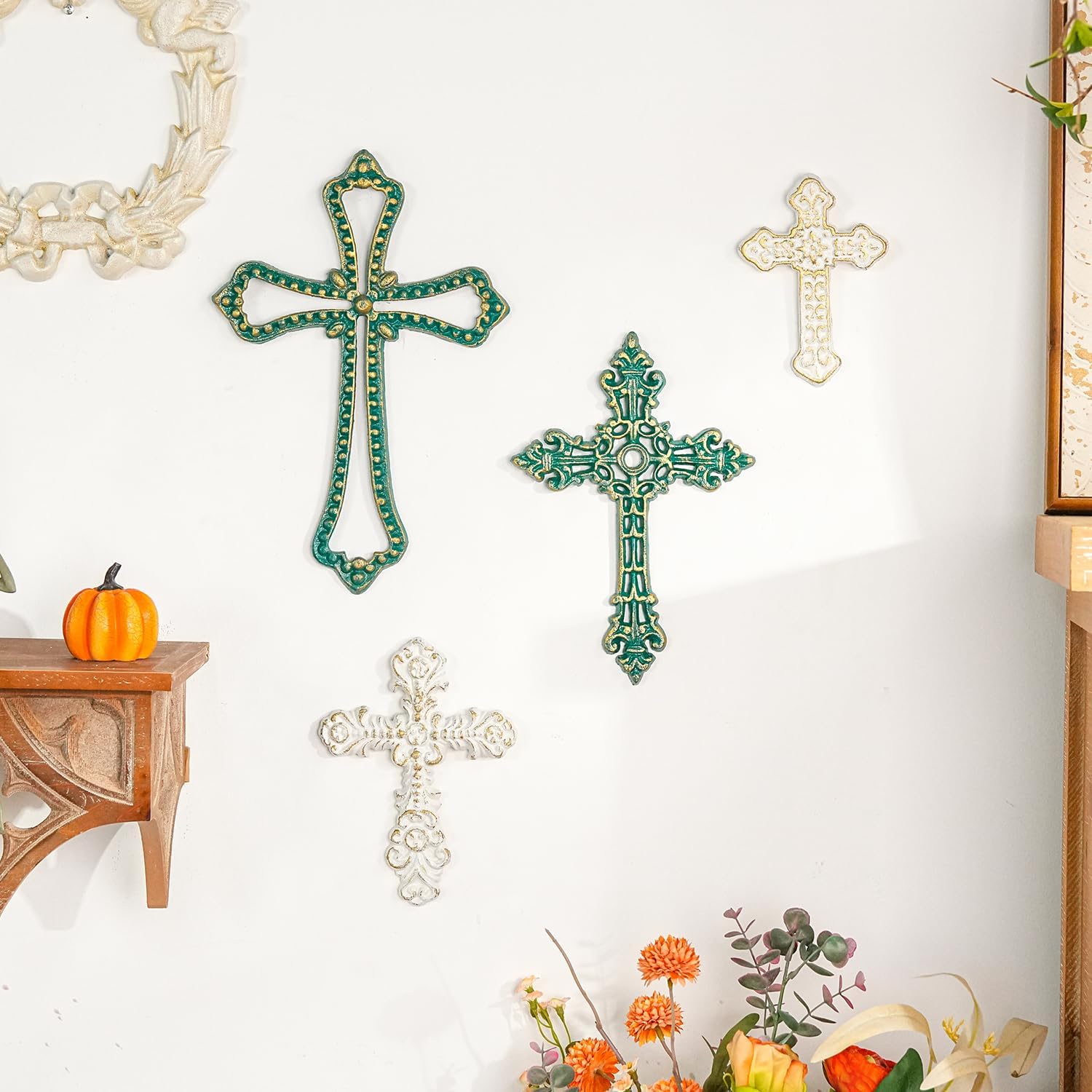 Sungmor 4PC Embossed Cast Iron Wall Cross Decor
