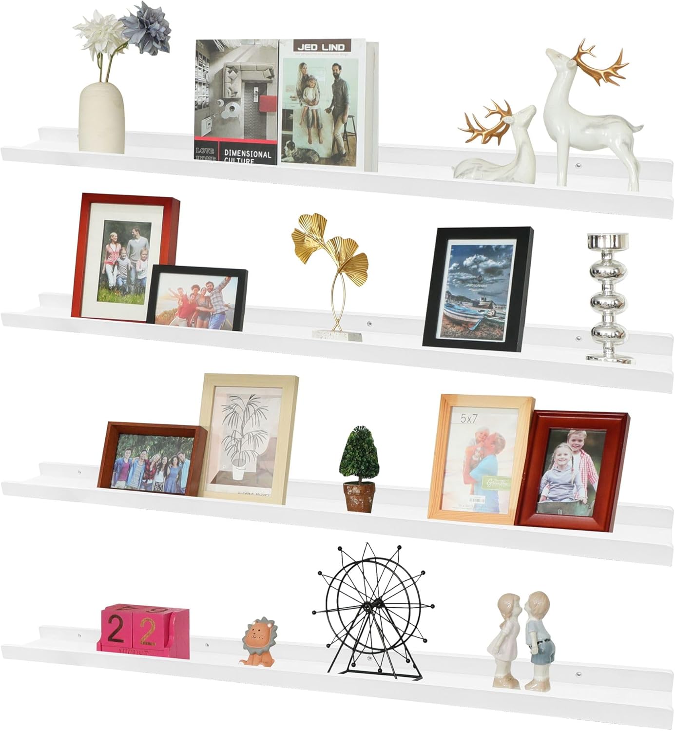 Rustic White Floating Shelves Set of 4 for Wall Display