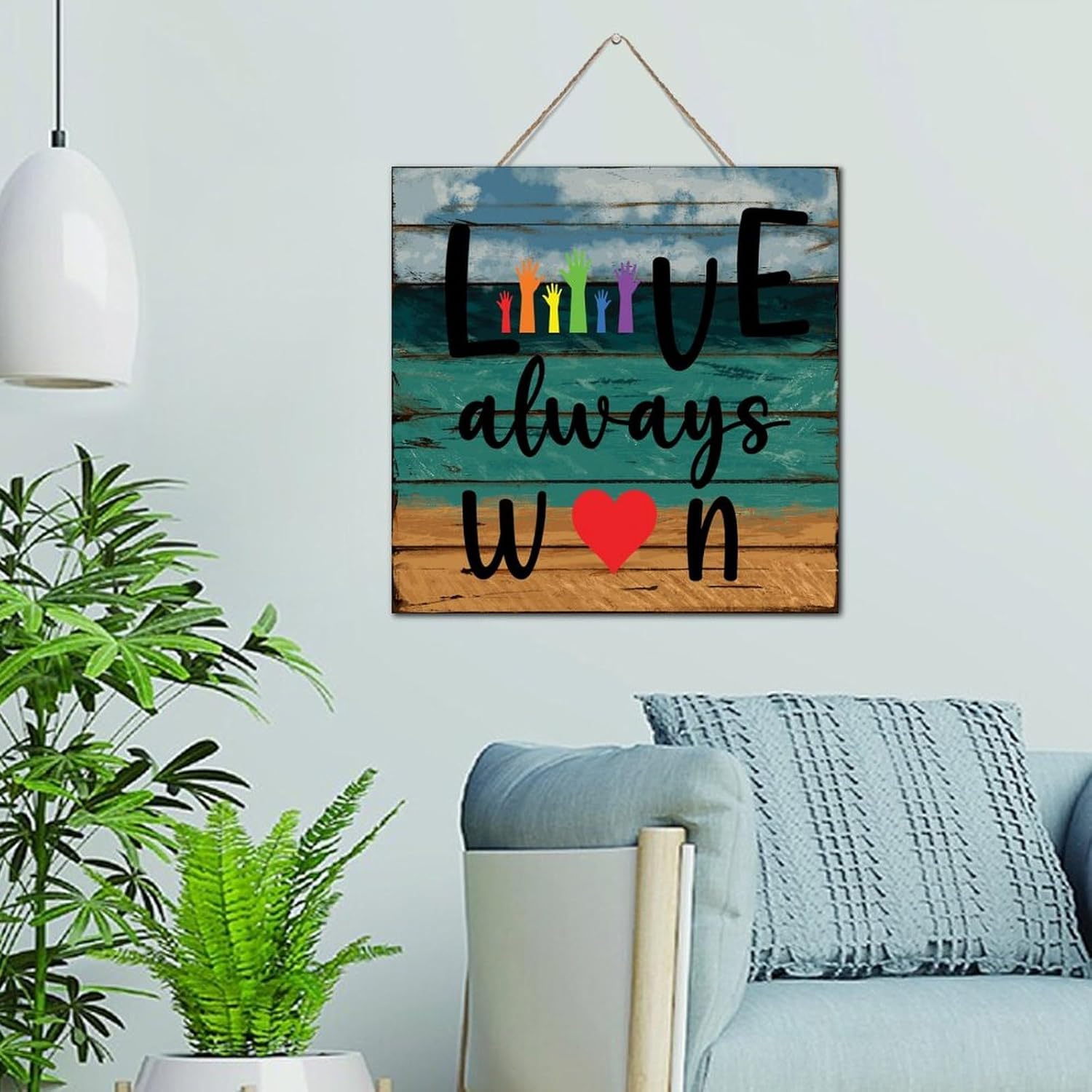 Love Always Win Wooden Wall Art Sign 12x12 Inch