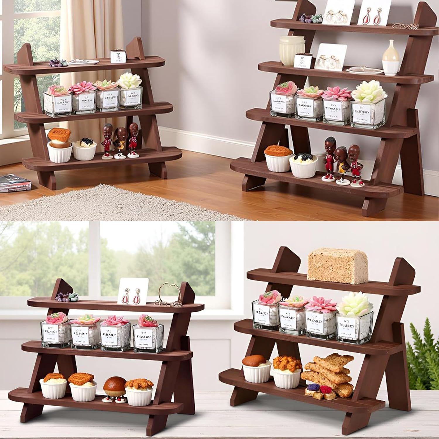 Wooden 3 Tier Display Riser for Earrings Rings