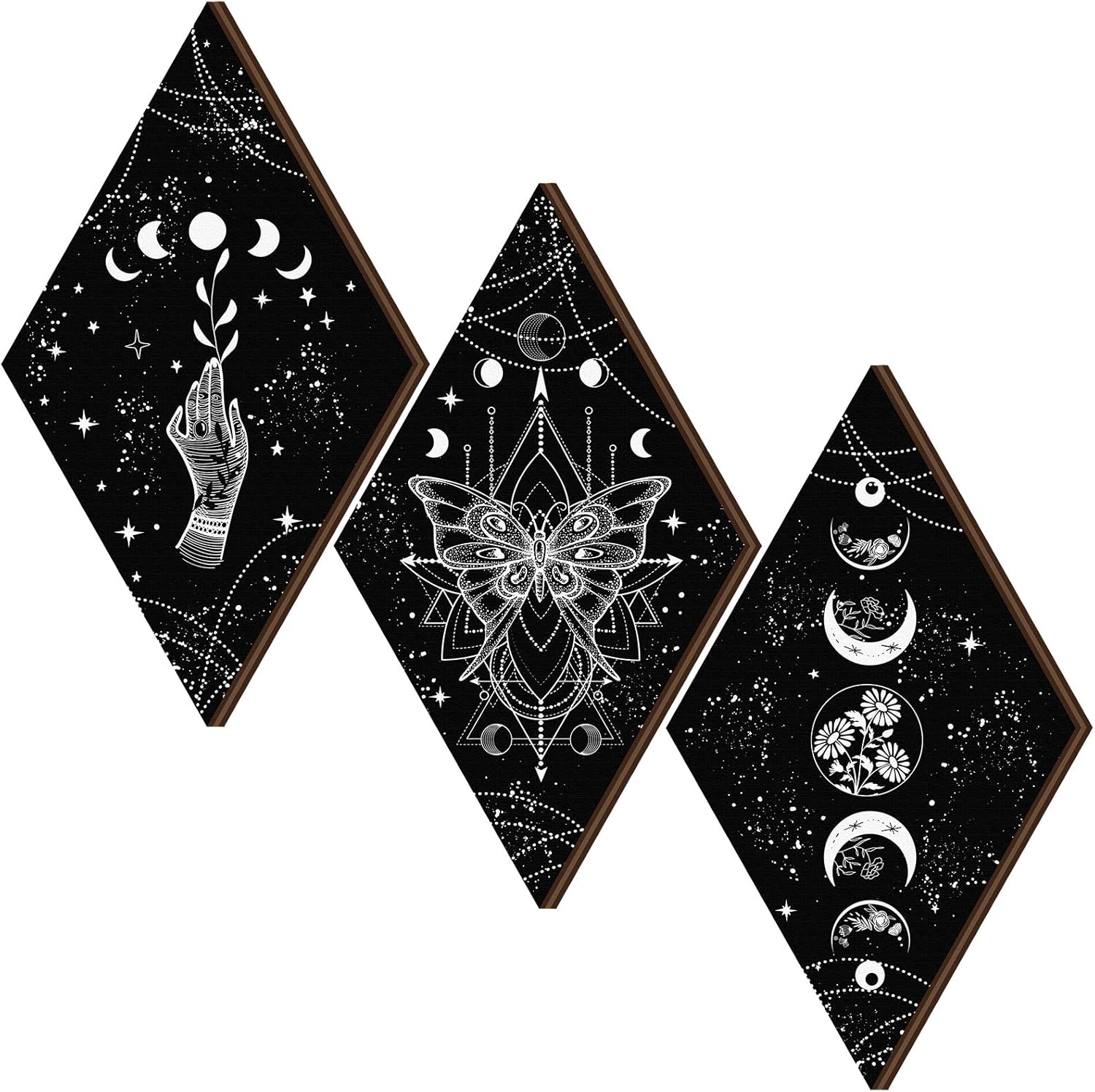 Ferraycle 3 Pcs Rustic Boho Moon Wall Art
