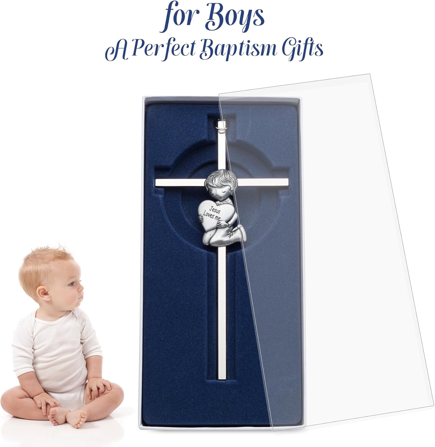 Baby Wall Cross Silver Blessing Baptism Gift for Boys