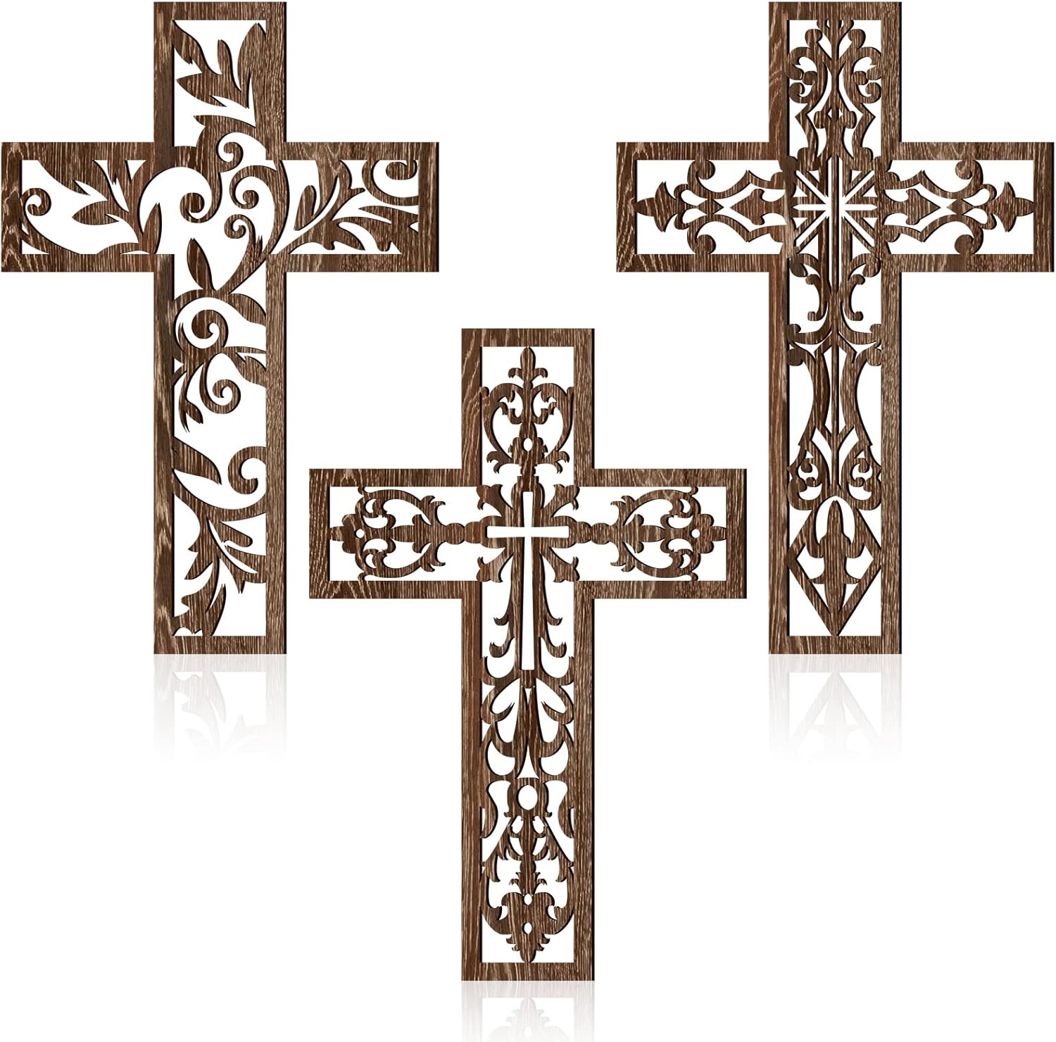 Yookeer 3 Pcs Handmade Brown Wooden Wall Cross Decor