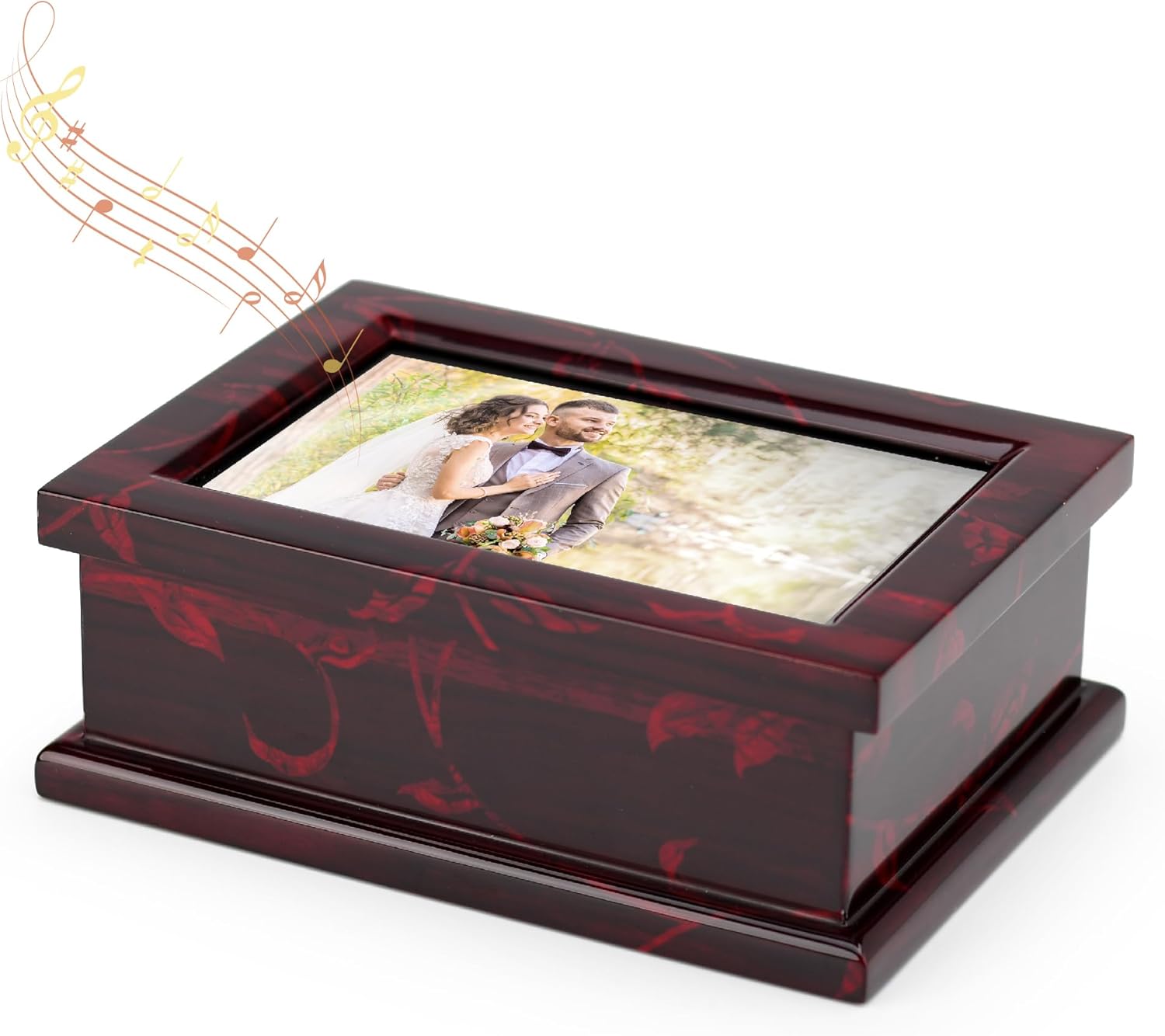Modern 4x6 Photo Frame Musical Jewelry Box with Floral Motifs