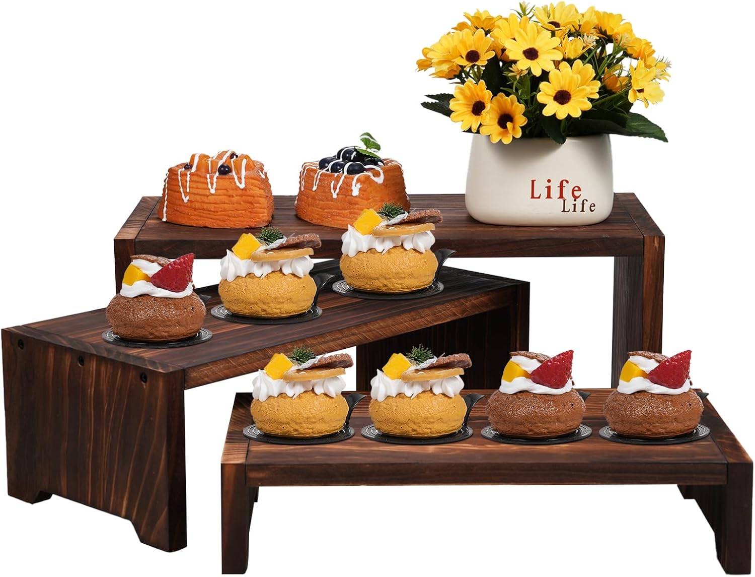 3-Tier Wooden Cupcake Stand with Display Risers