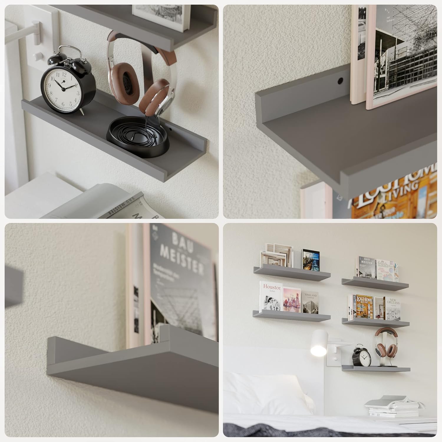 RICHER HOUSE Floating Wall Shelves Set - Grey