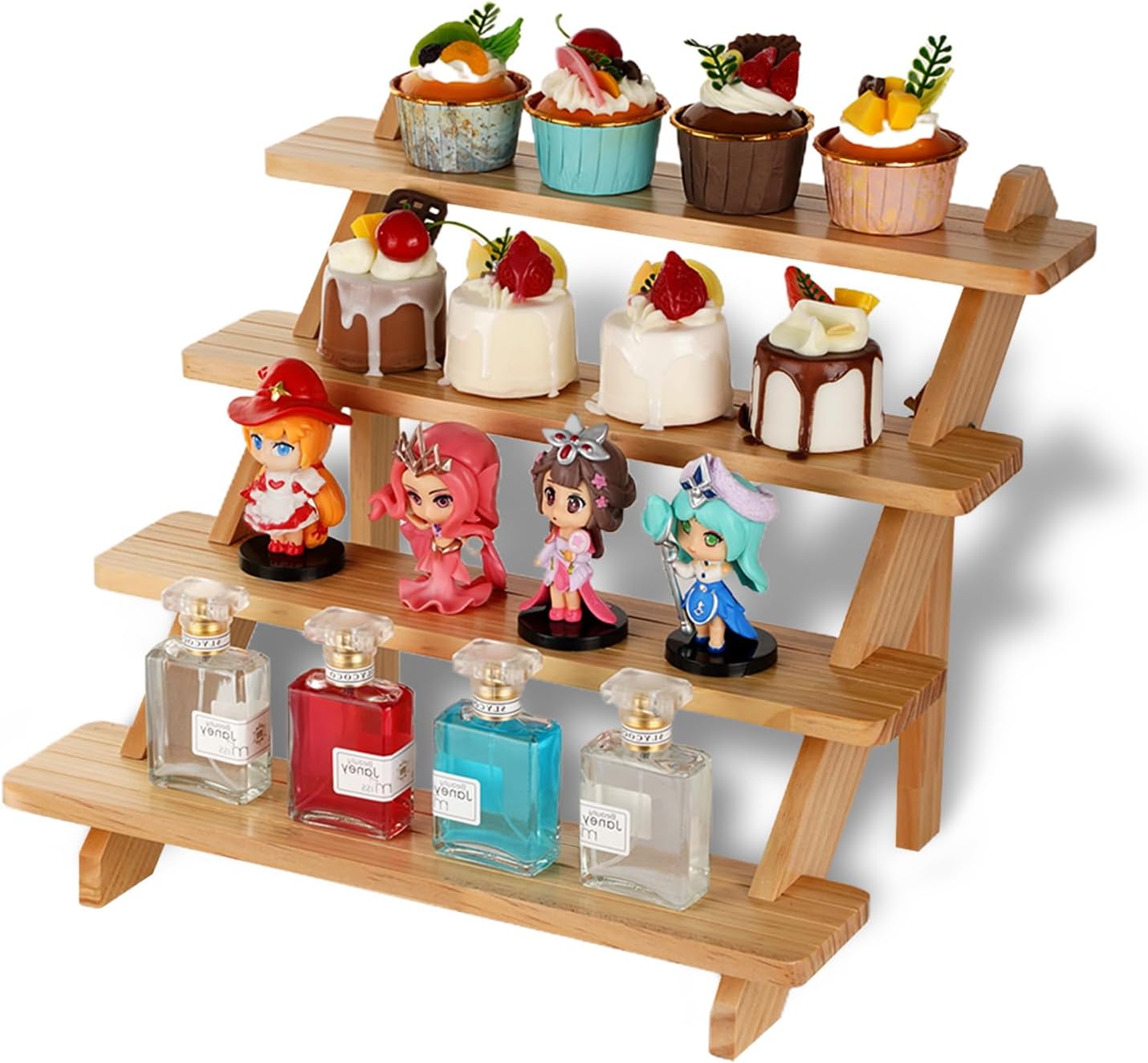 4 Tier Wooden Cupcake Display Stand with Risers
