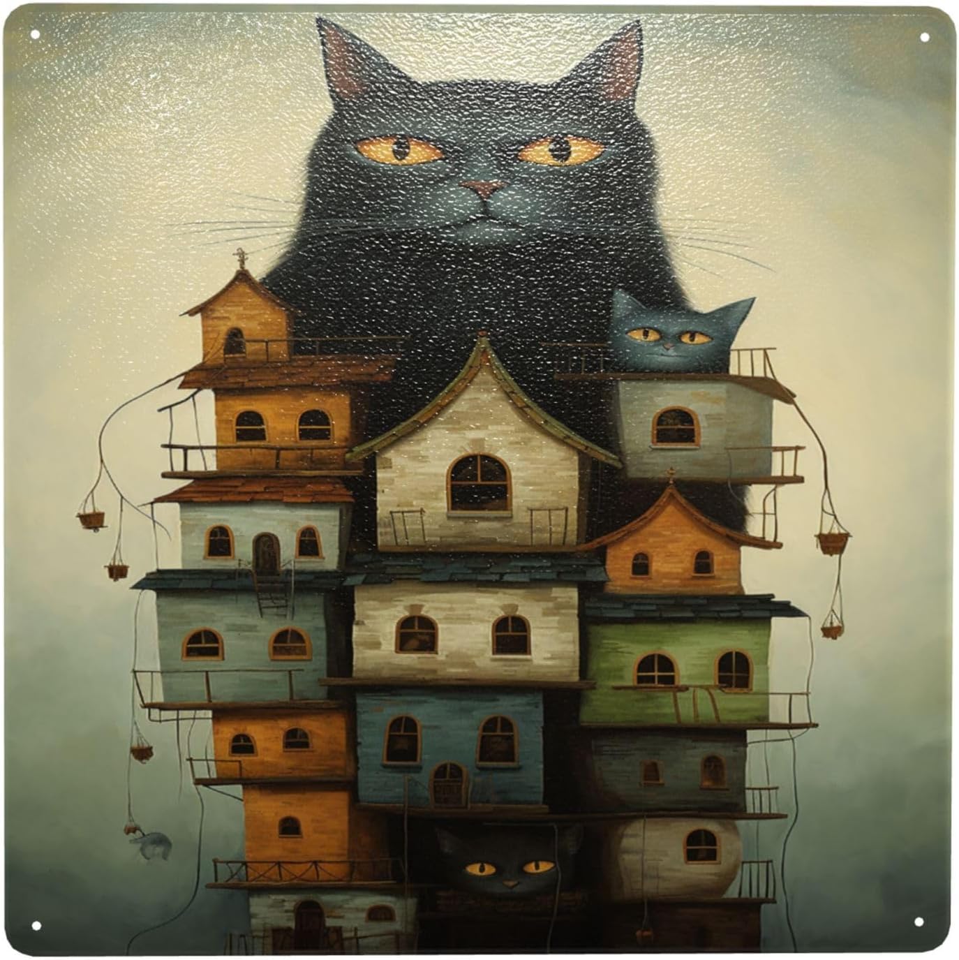 Mystic Feline Fortress Metal Wall Art Decor Sign