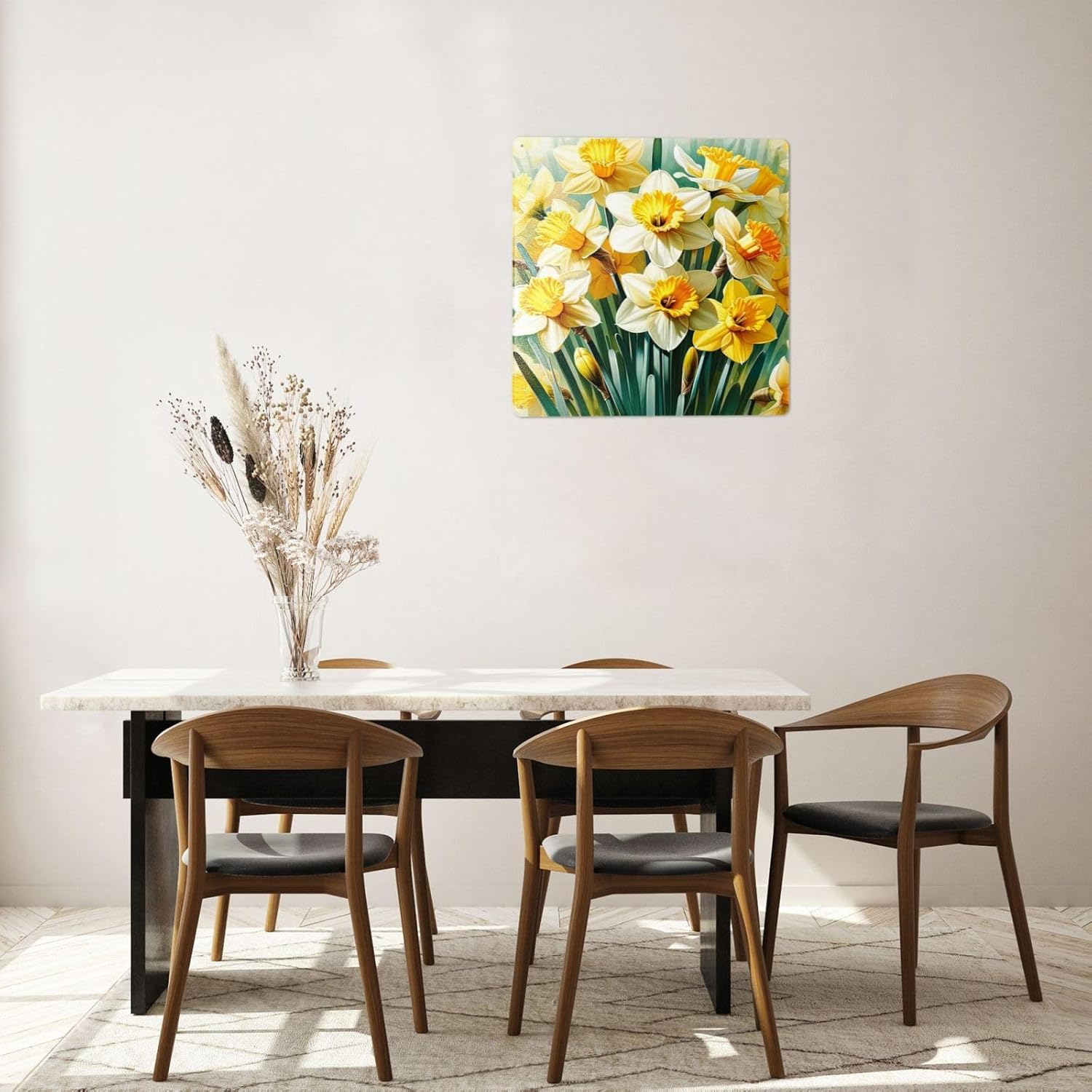 Bright Daffodil Blossoms Metal Wall Sign Decor 8x8inch