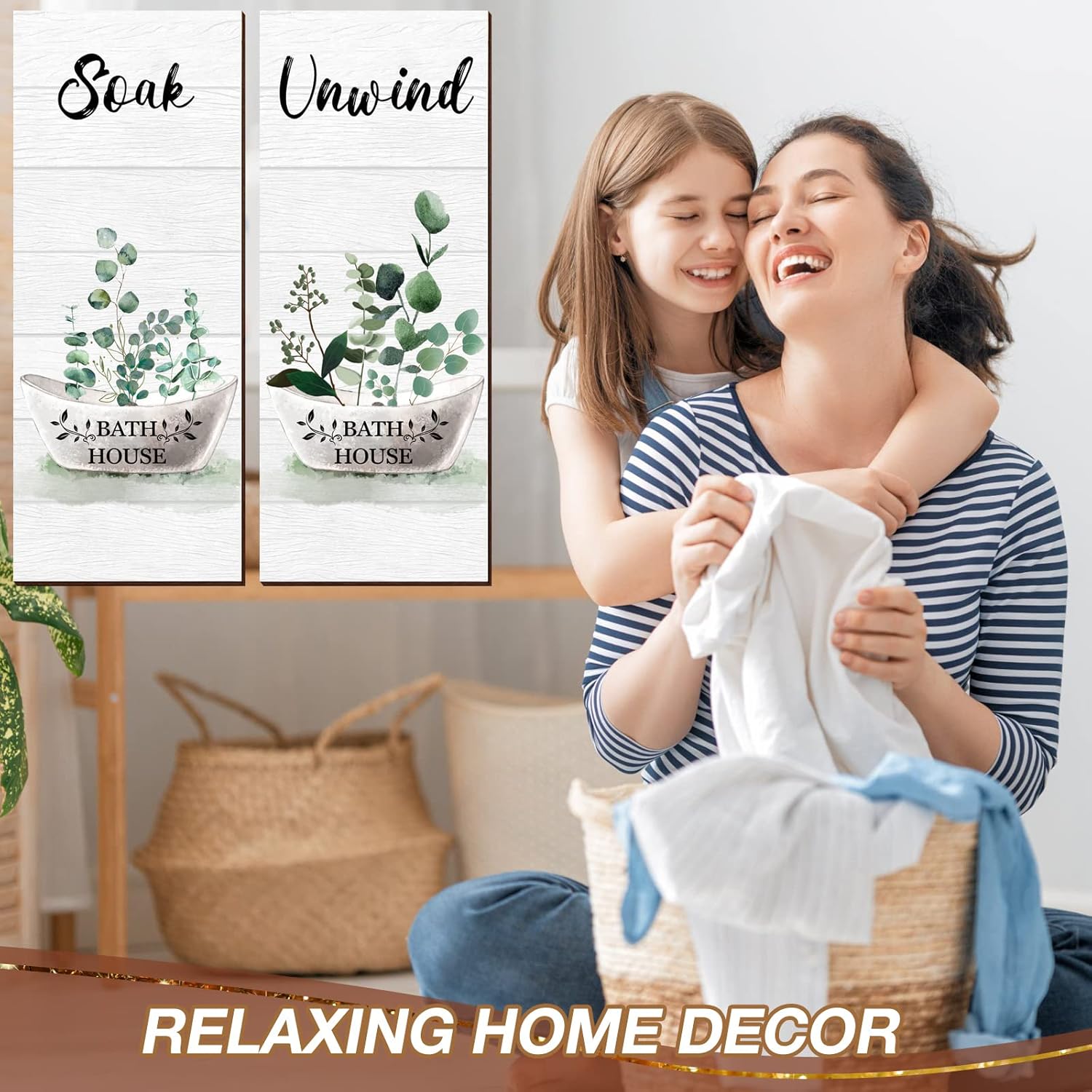 Tatuo 4 Piece Green Bathroom Wall Decor Signs