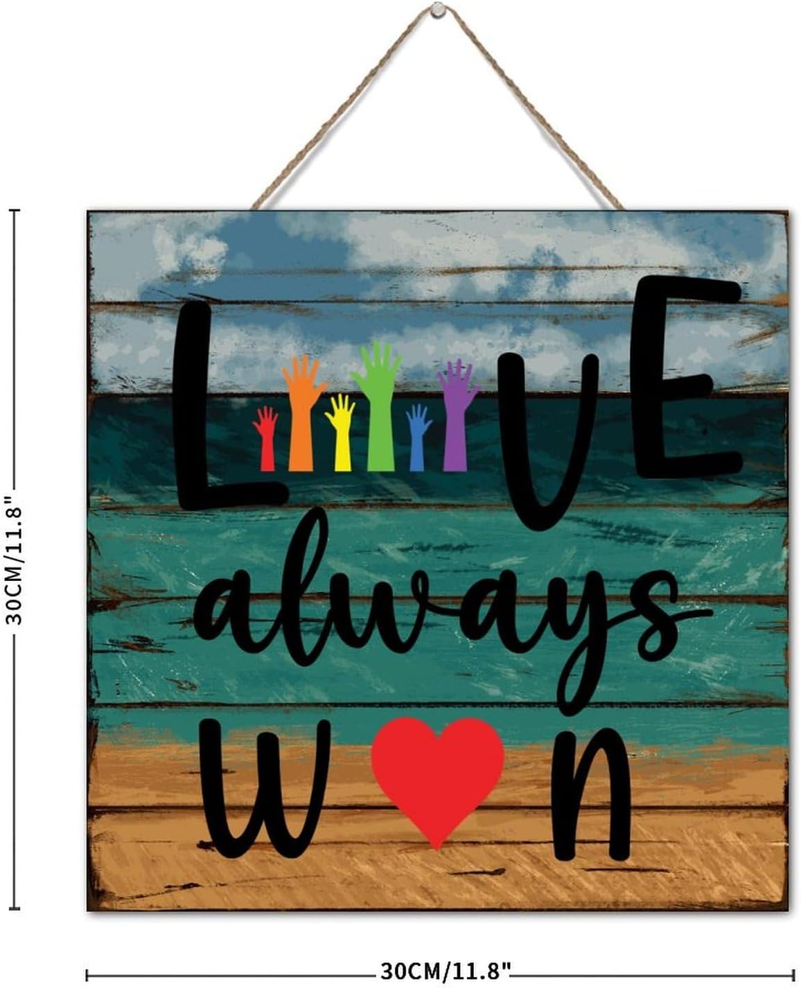 Love Always Win Wooden Wall Art Sign 12x12 Inch