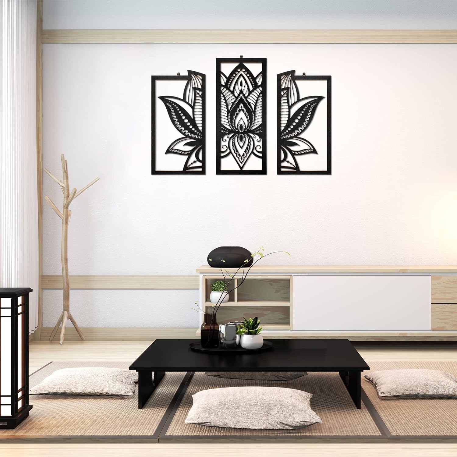 Maitys 3 Piece Black Lotus Mandala Wall Art