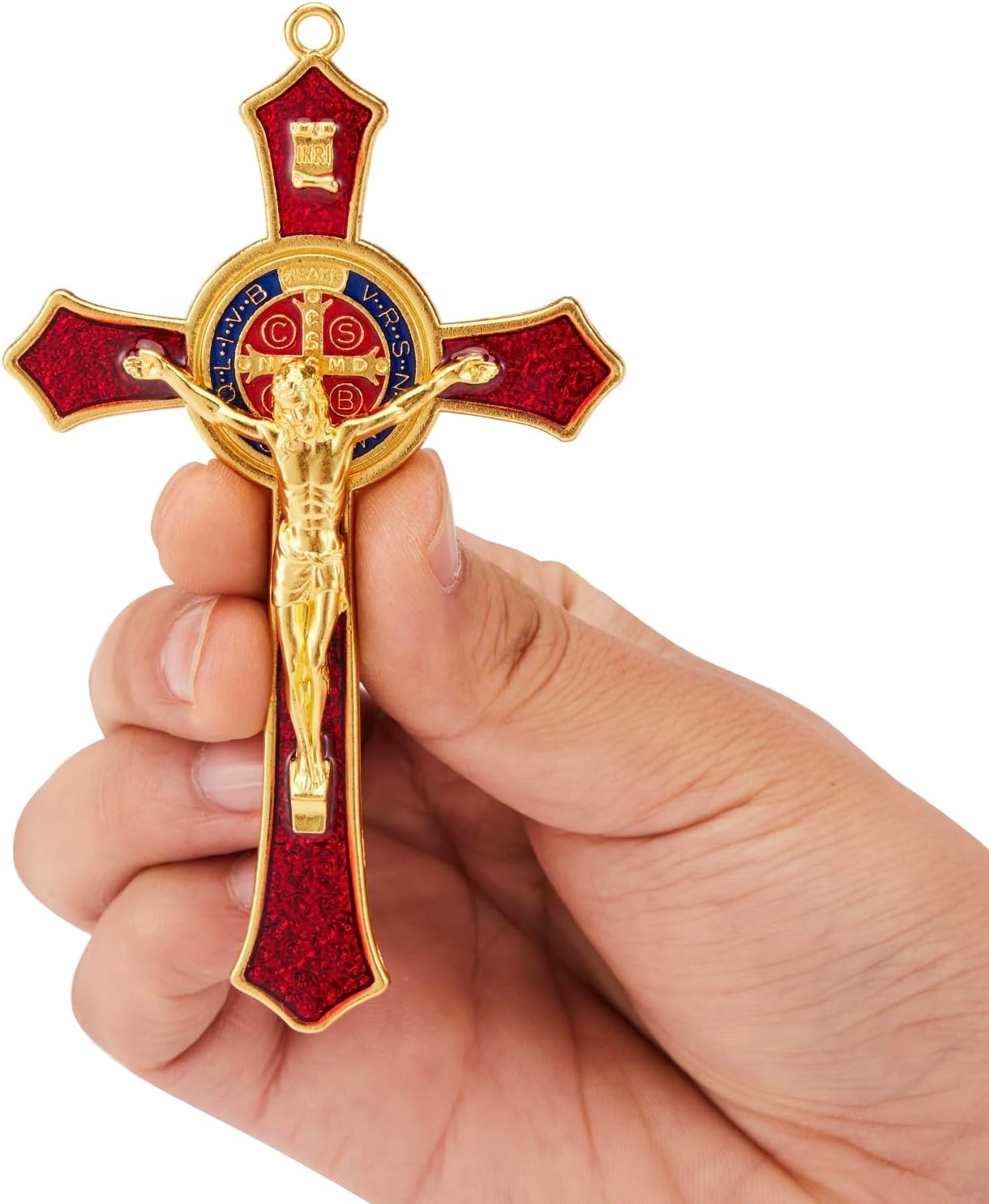 St Benedict Crucifix Wall Decor Red Enamel Gift