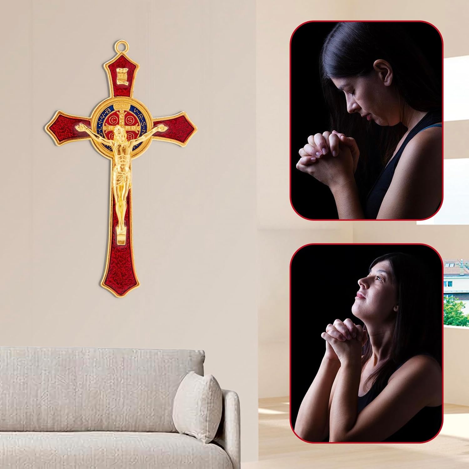 St Benedict Crucifix Wall Decor Red Enamel Gift
