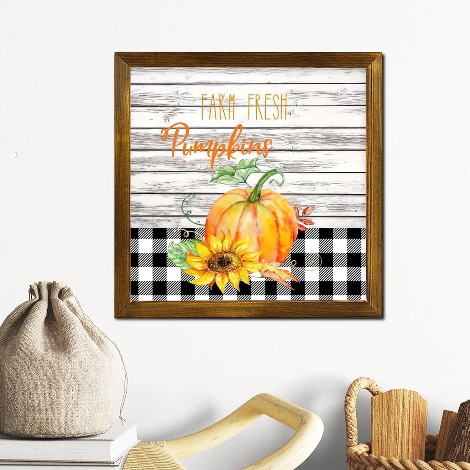 Farm Fresh Pumpkin Wooden Framed Sign 12x12 inch