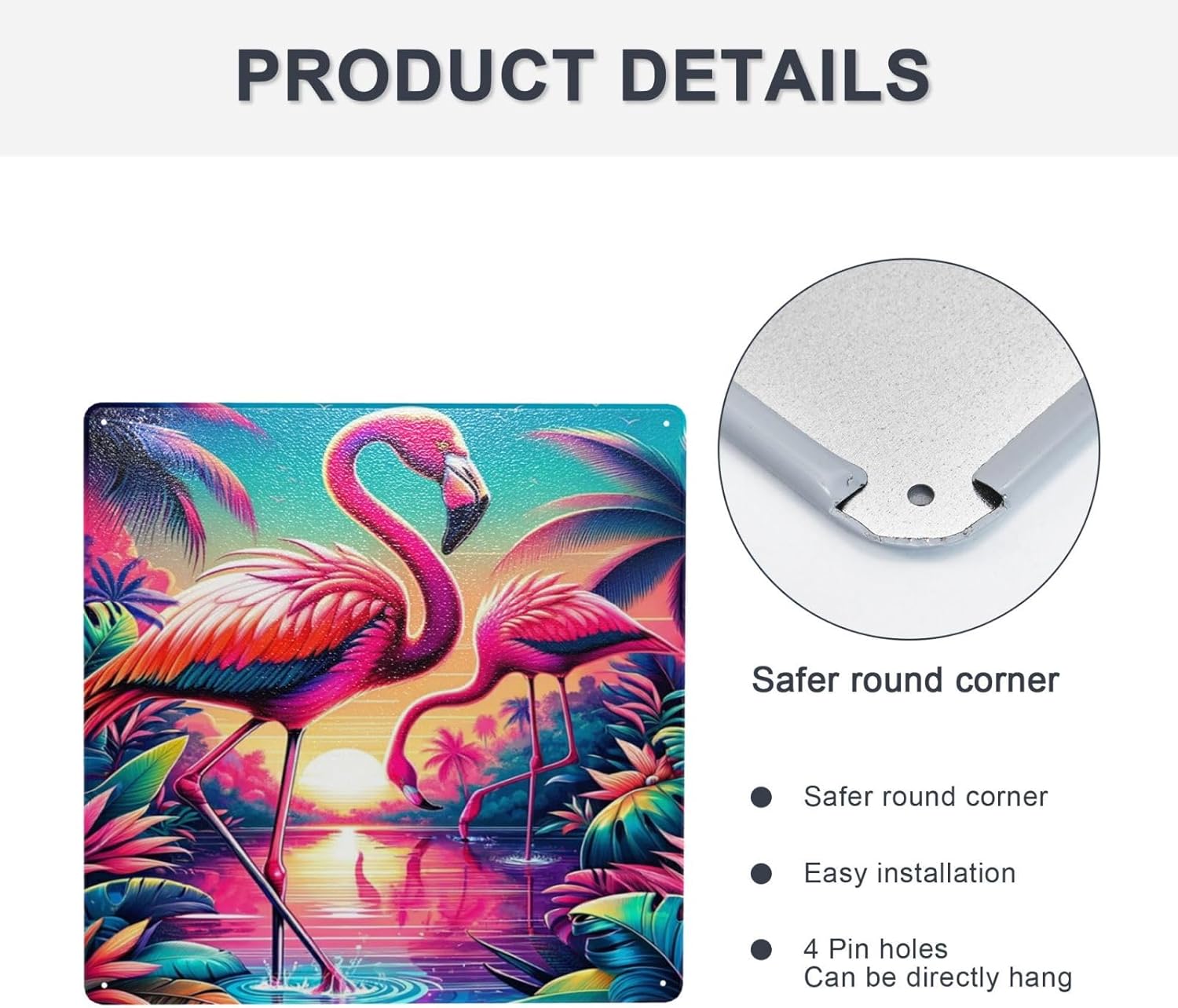 Tropical Sunset Flamingos Metal Wall Sign Decor