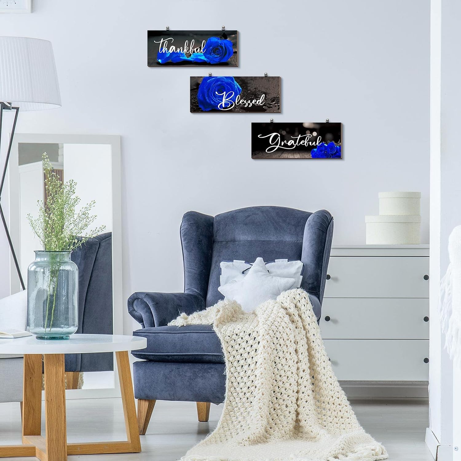 Hillban 3 Piece Rose Wooden Wall Decor Signs