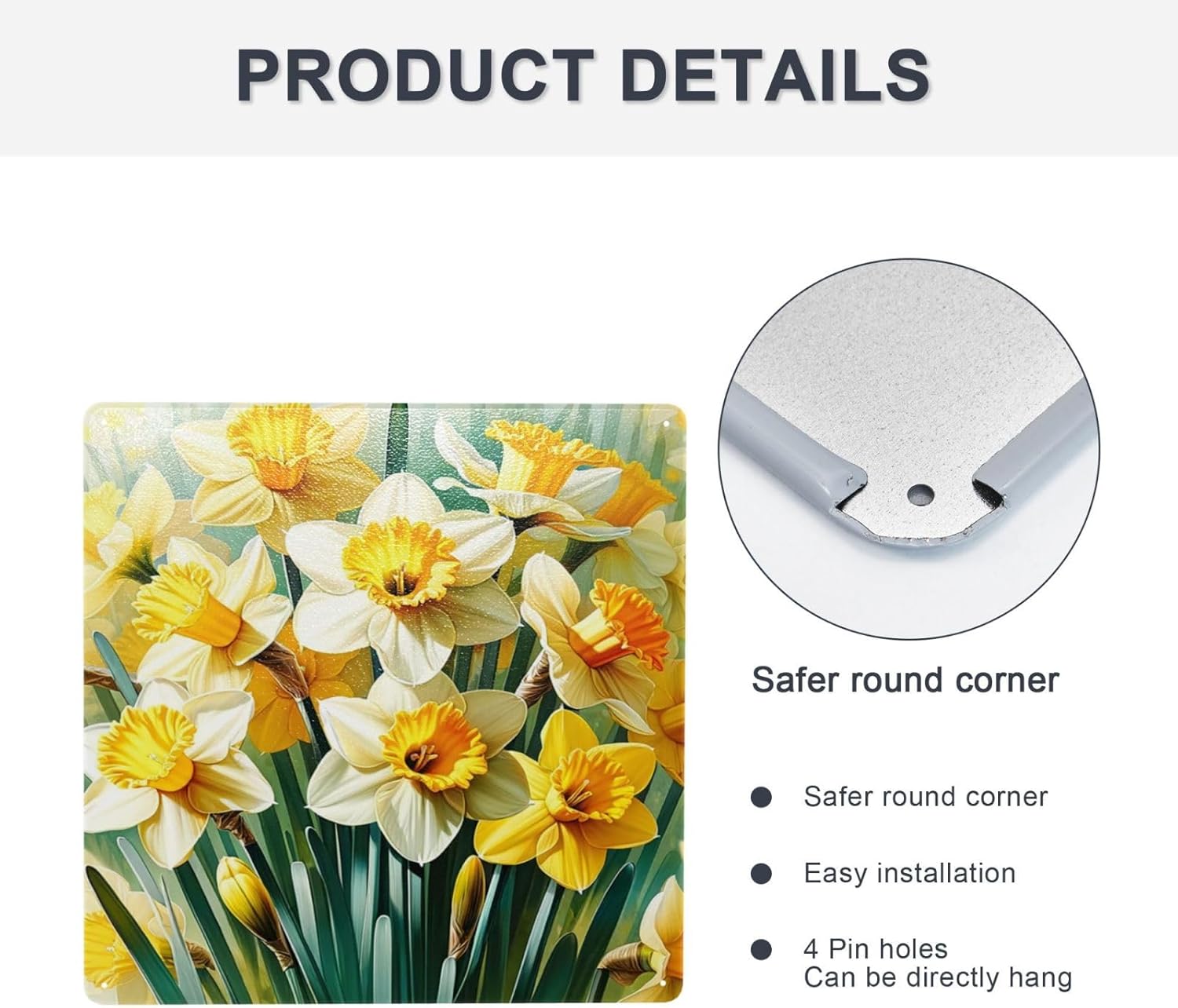 Bright Daffodil Blossoms Metal Wall Sign Decor 8x8inch