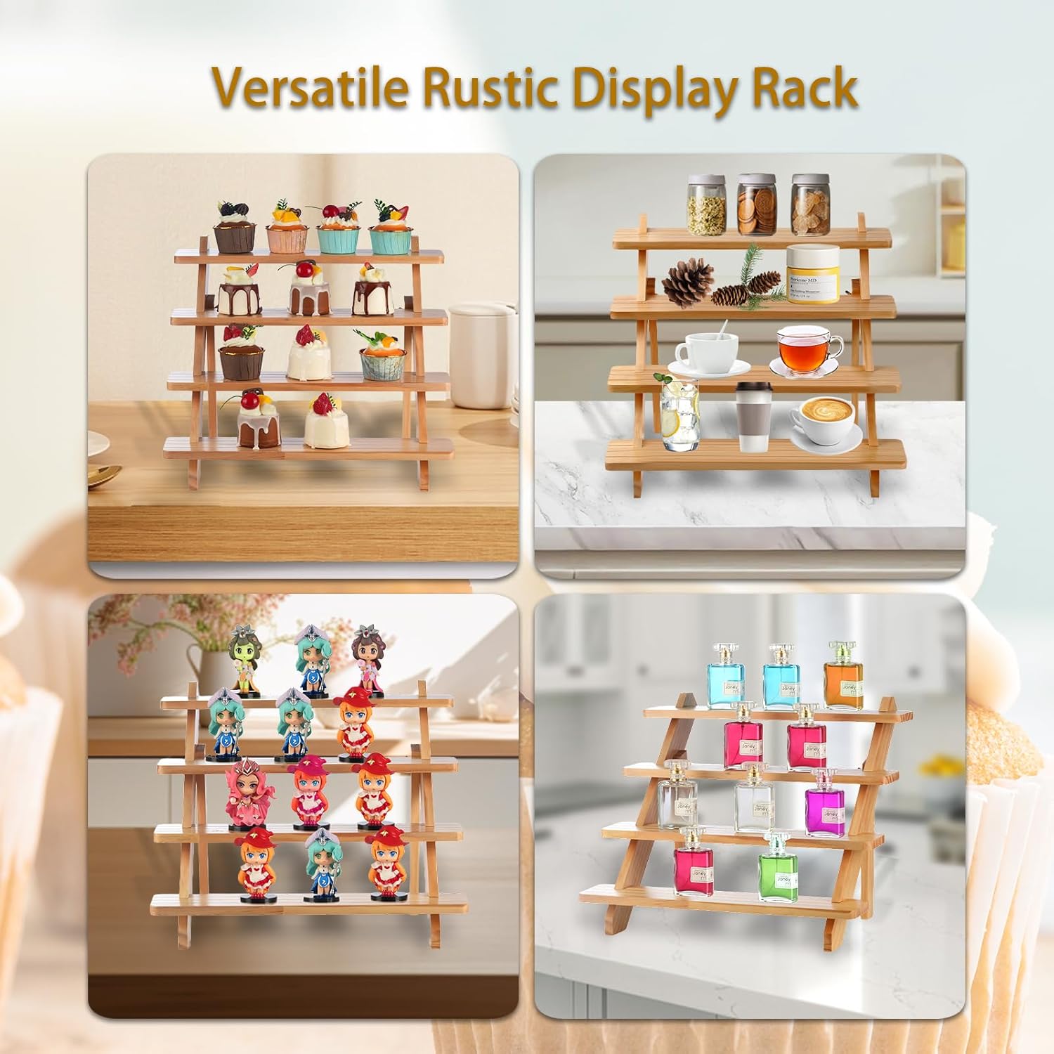 4 Tier Wooden Cupcake Display Stand with Risers