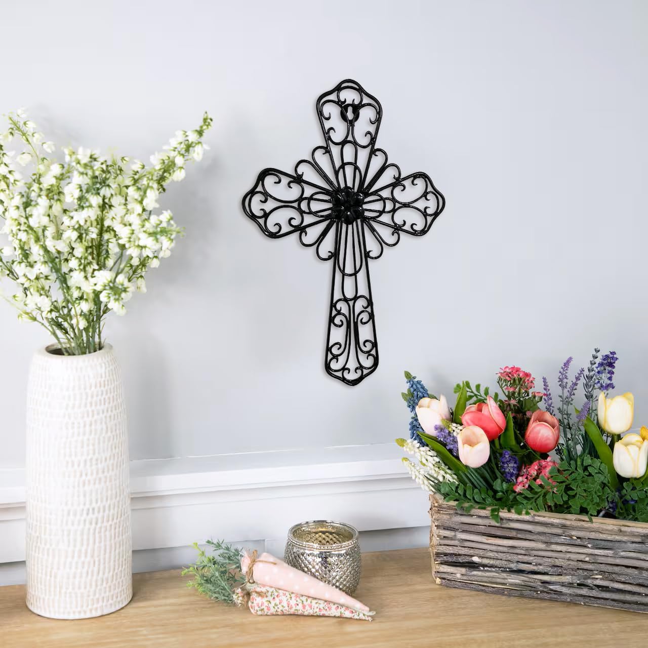 RELY Black Wall Cross 14x10 Inch Metal Decor 1