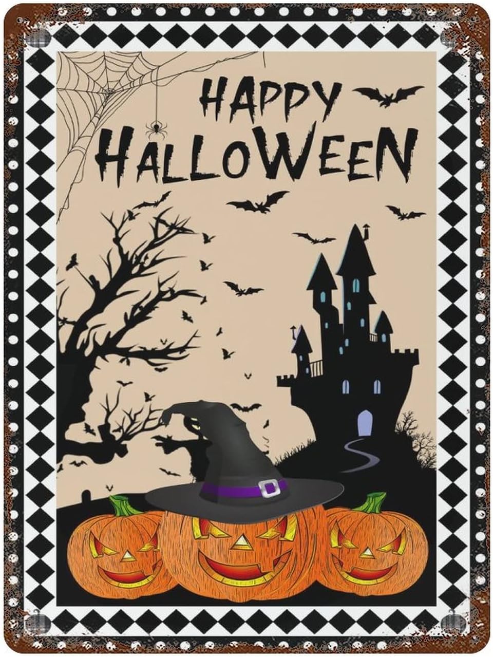 Metal Halloween Witch Hat Vintage Wall Sign