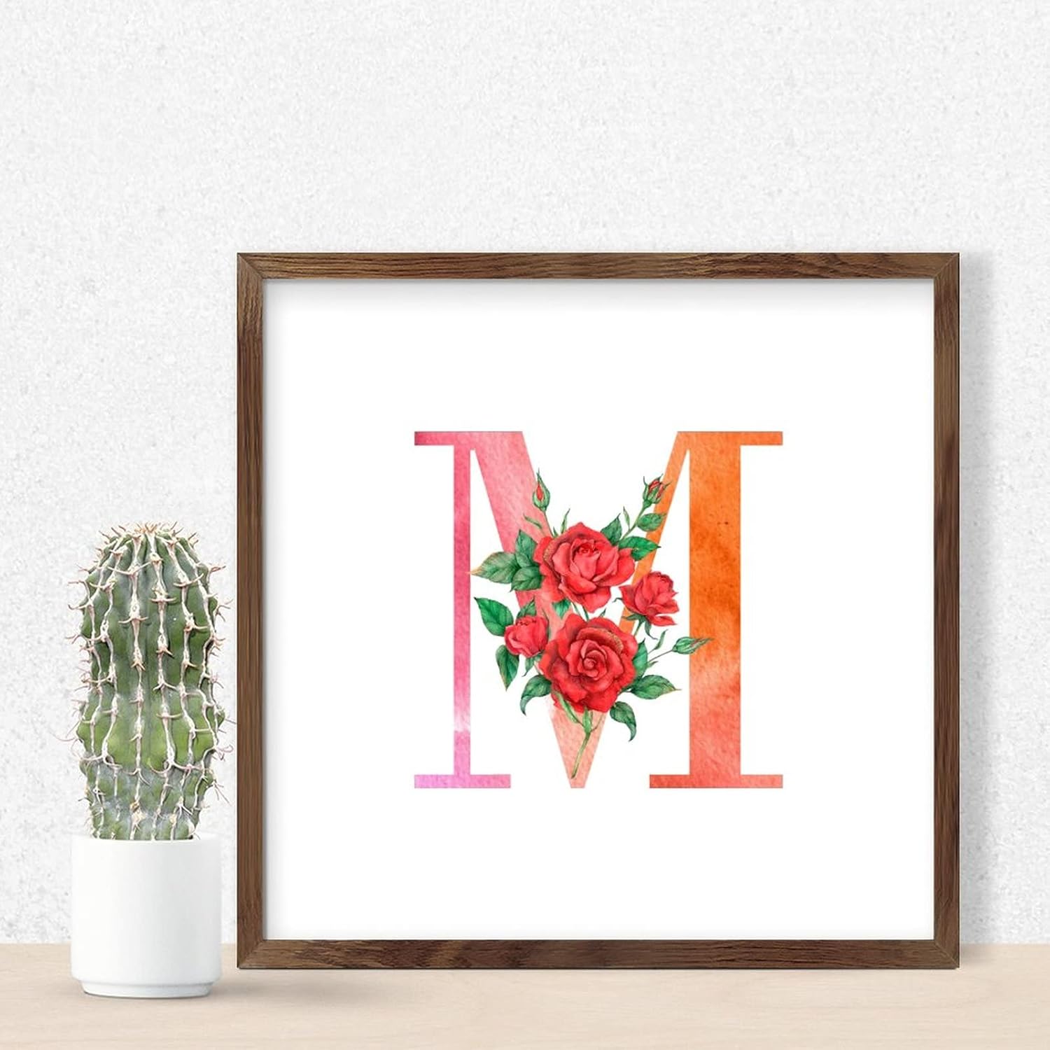 Red Monogram Initial Letter M Framed Wall Art Sign 1