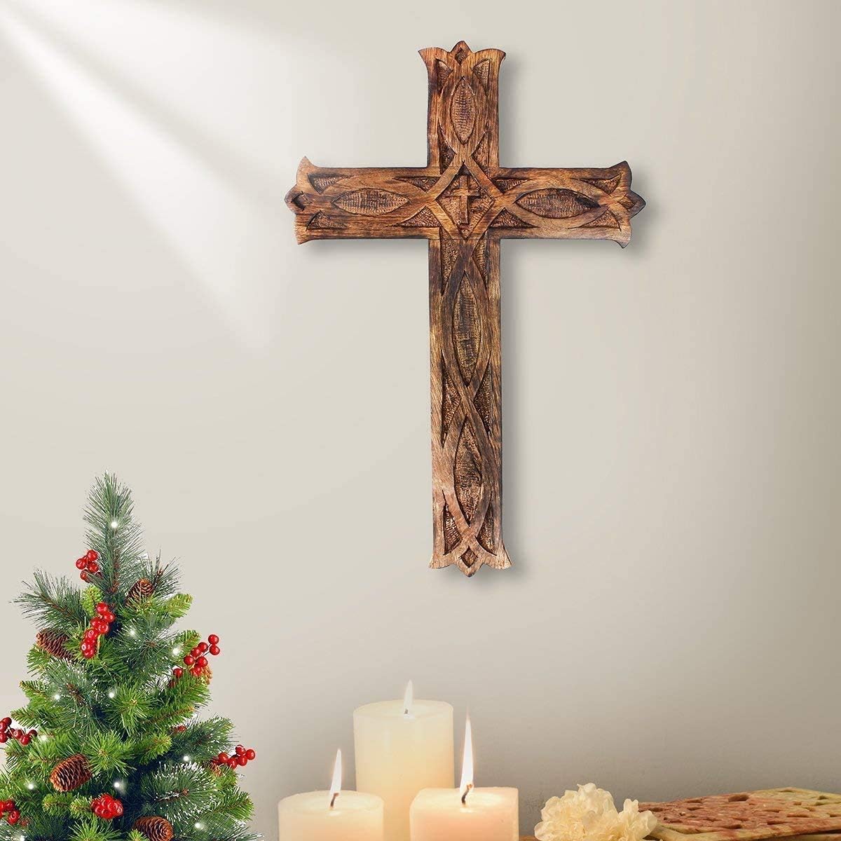 IBLAY Wooden Religious Catholic Wall Cross 18x12 Inches Decor